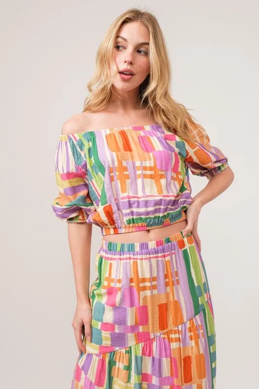 And the Why - Off - Shoulder Crop Top – Rainbow Patchwork
