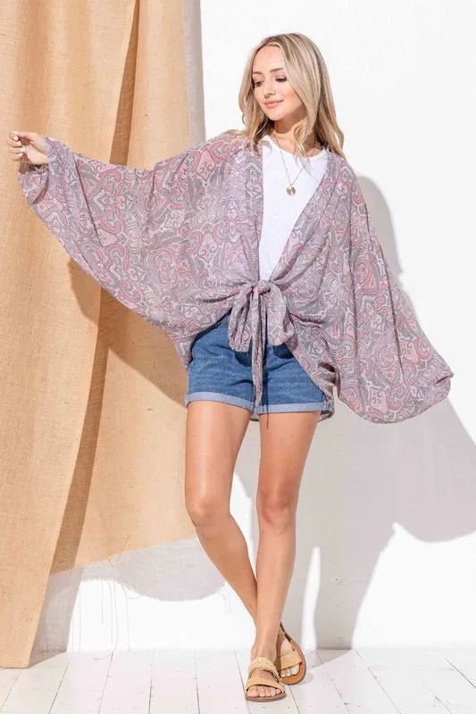 And the Why - Paisley Tie - Front Kimono in Rose Mauve