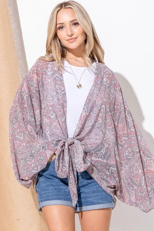 And the Why - Paisley Tie - Front Kimono in Rose Mauve