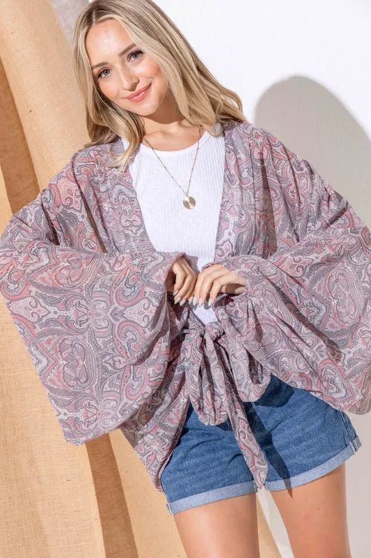 And the Why - Paisley Tie - Front Kimono in Rose Mauve