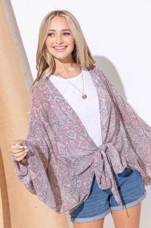 And the Why - Paisley Tie - Front Kimono in Rose Mauve