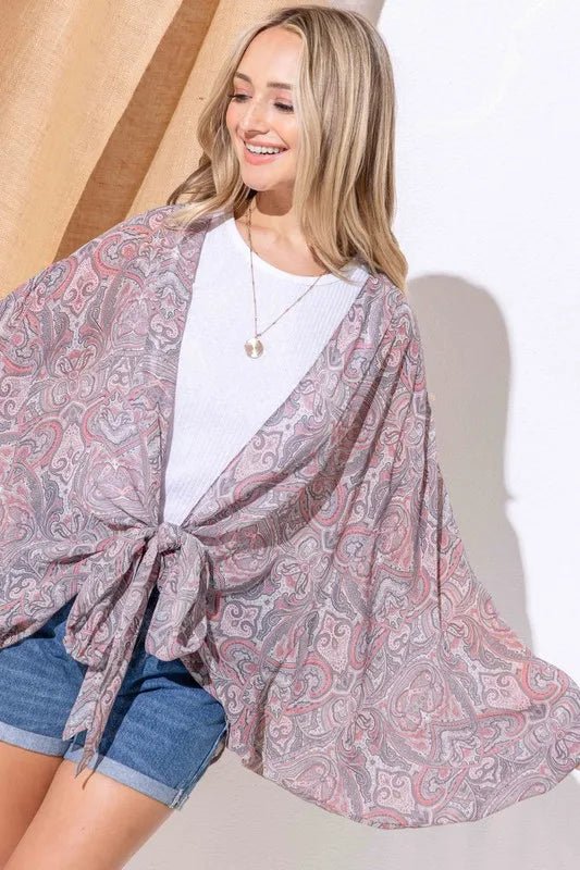 And the Why - Paisley Tie - Front Kimono in Rose Mauve