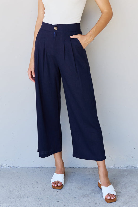 And the Why - Pleated Cropped Pants in Dark Blue