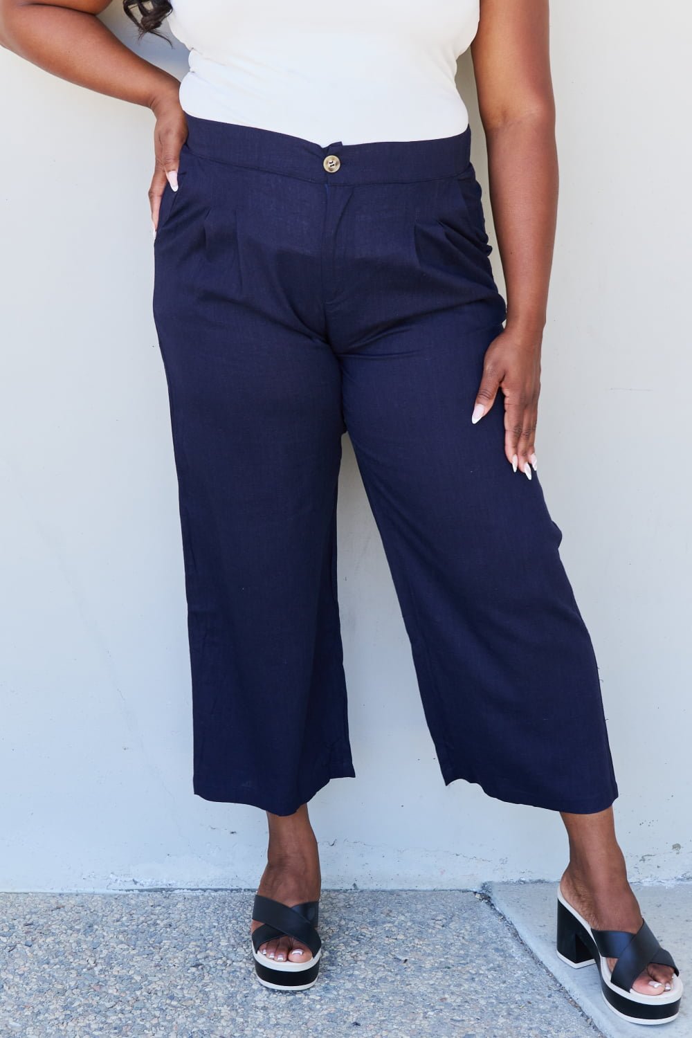 And the Why - Pleated Cropped Pants in Dark Blue