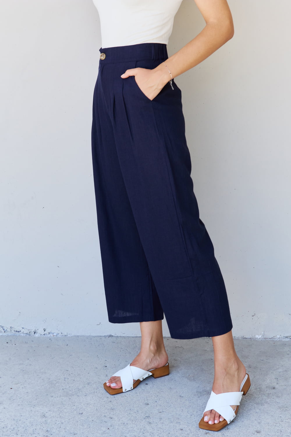 And the Why - Pleated Cropped Pants in Dark Blue