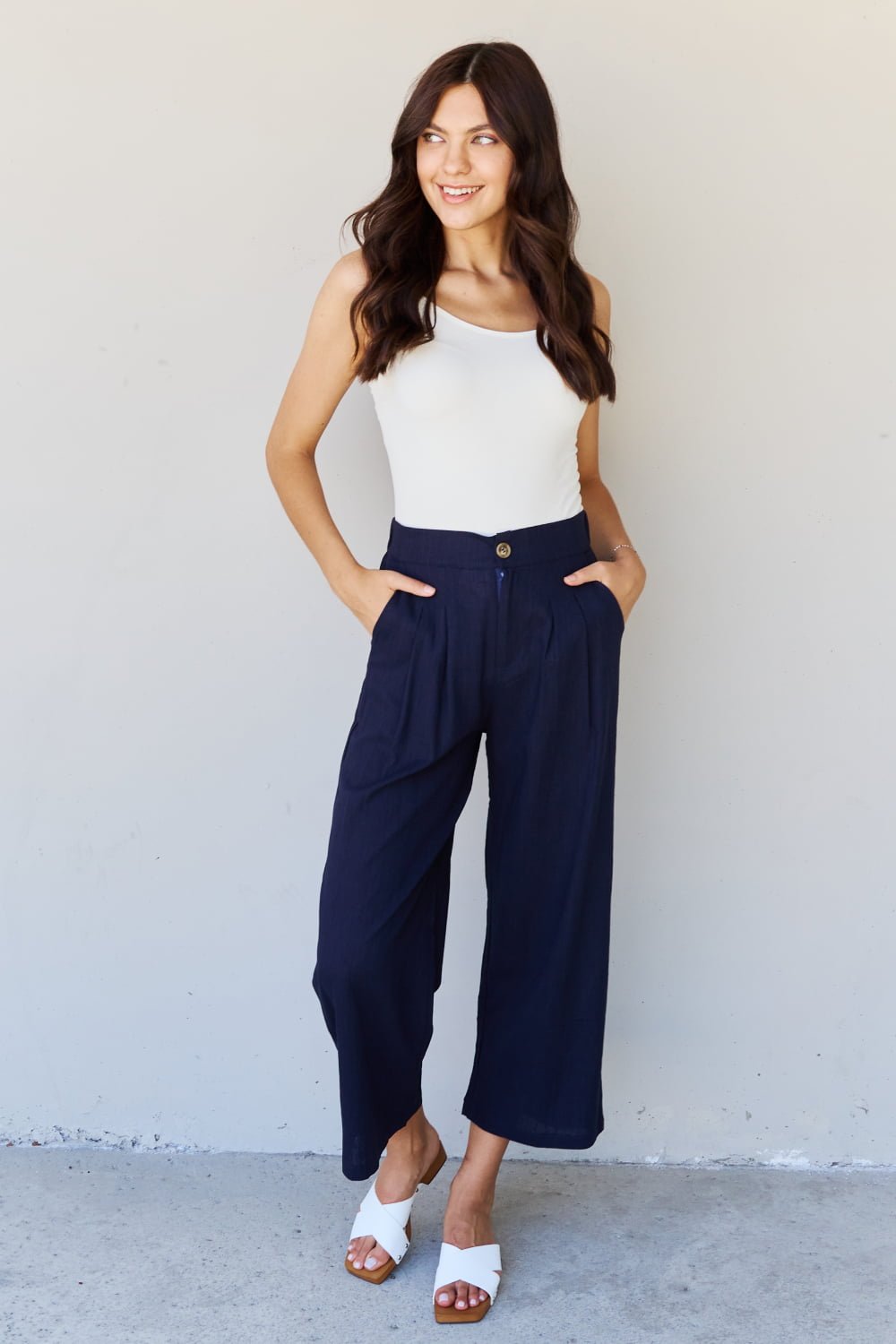 And the Why - Pleated Cropped Pants in Dark Blue