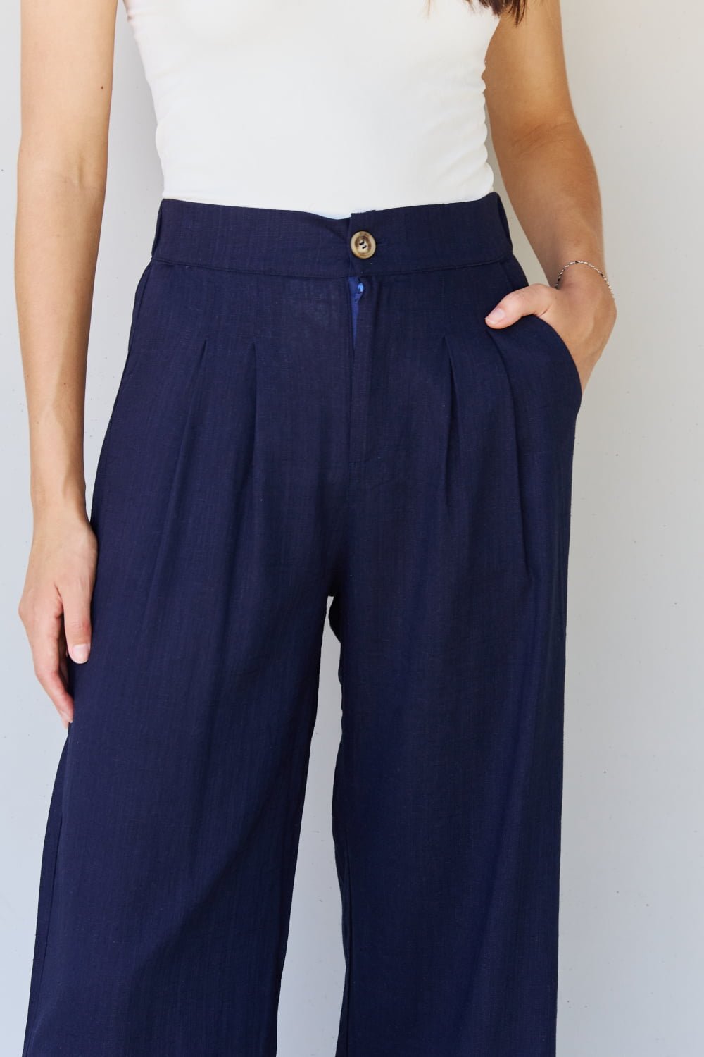 And the Why - Pleated Cropped Pants in Dark Blue