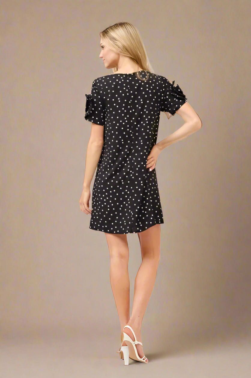 And the Why - Polka Dot Flower Sleeve Mini Dress in Black & White