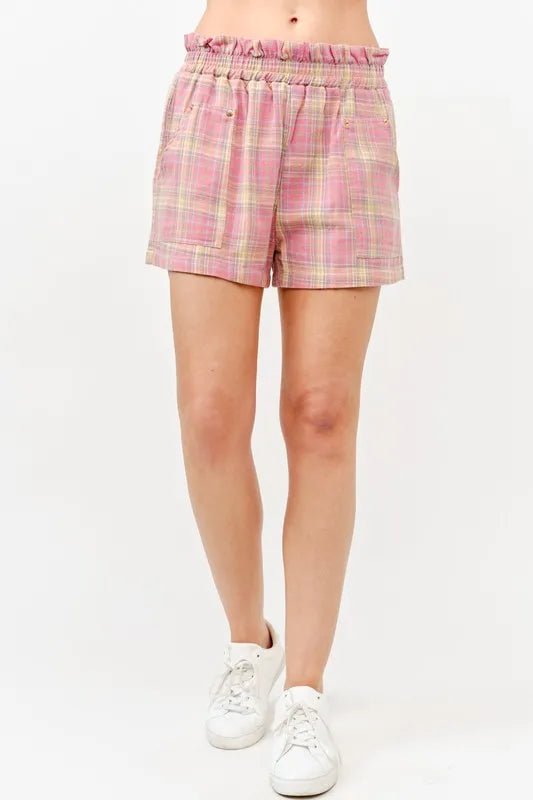 And the Why - Ruffled Plaid Lounge Shorts – Pink Sandstone