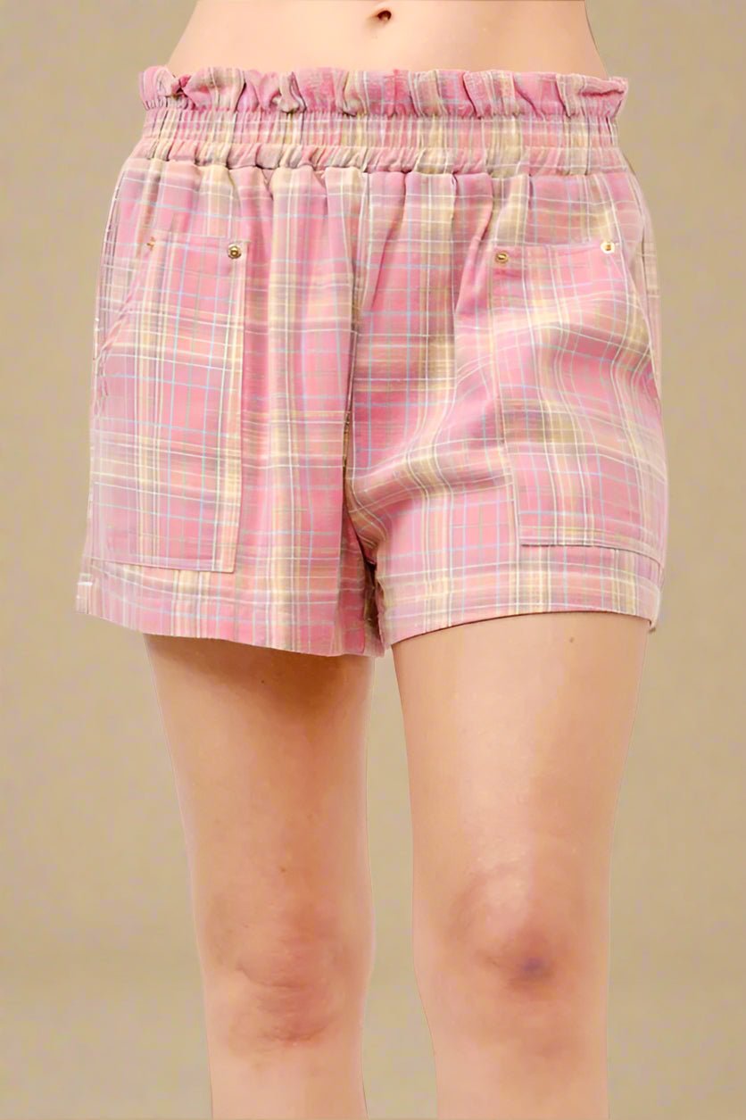 And the Why - Ruffled Plaid Lounge Shorts – Pink Sandstone