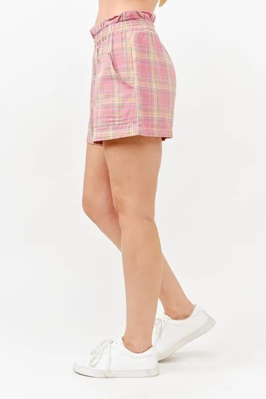And the Why - Ruffled Plaid Lounge Shorts – Pink Sandstone