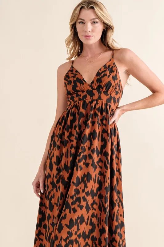 And the Why - Rust Leopard Print Midi Dress