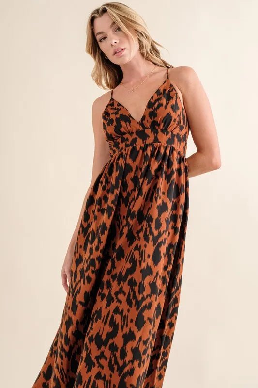 And the Why - Rust Leopard Print Midi Dress