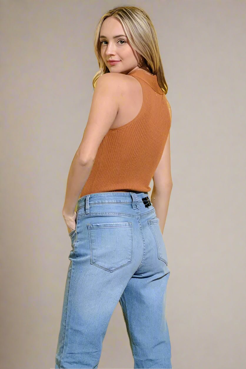 And the Why - Rust Ribbed Halter Keyhole Tank