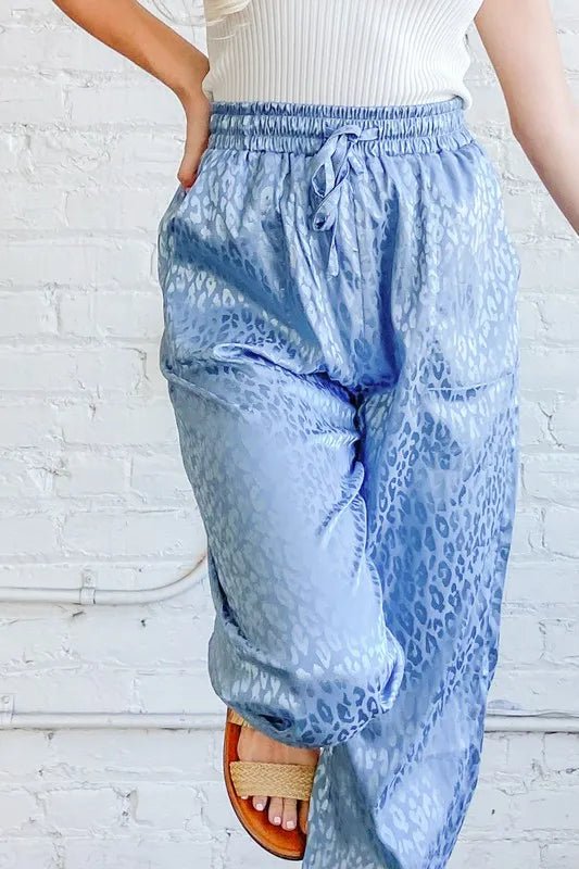 And the Why - Satin Leopard Drawstring Joggers – Dusty Blue