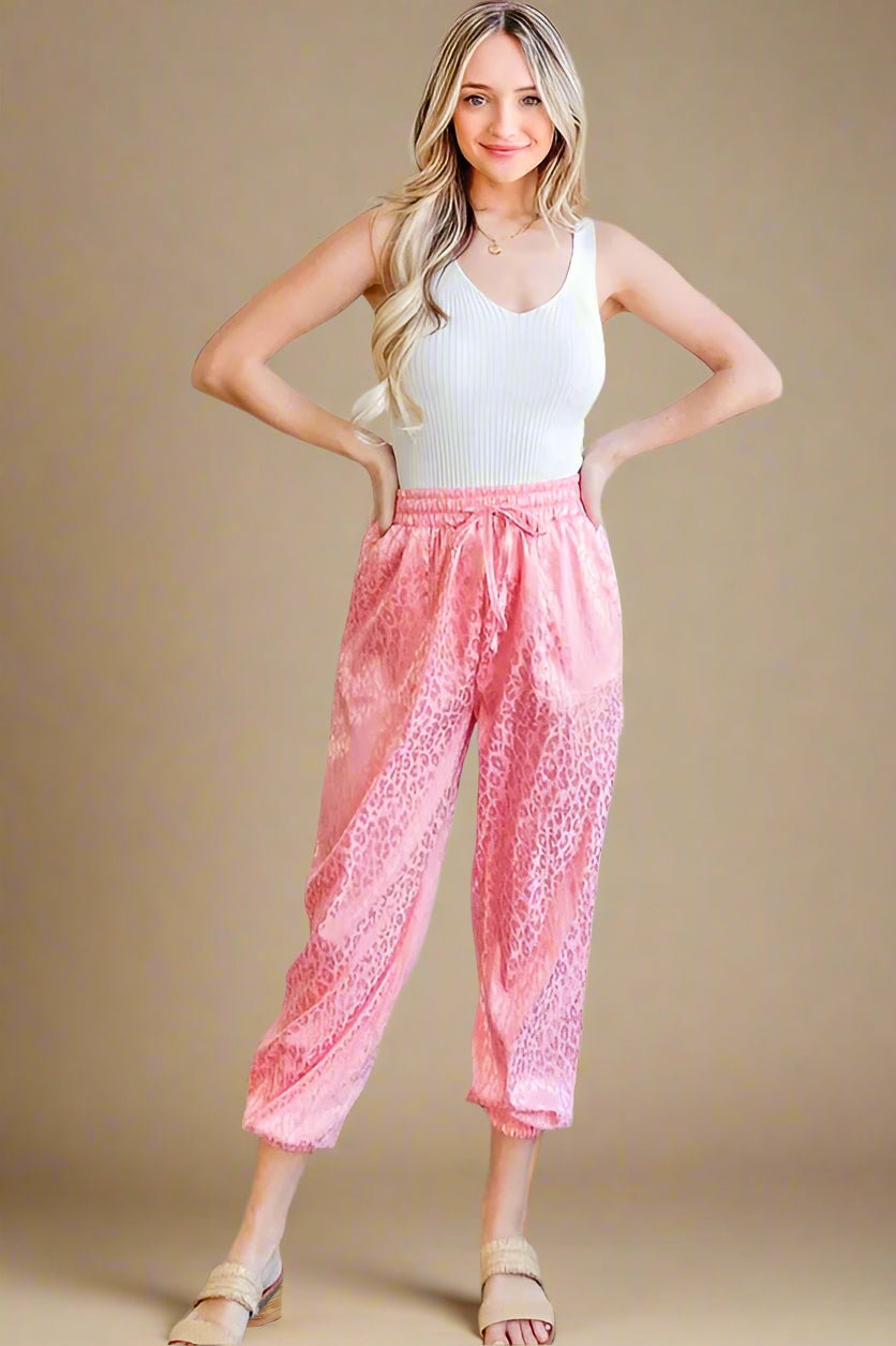 And the Why - Satin Leopard Drawstring Joggers – Pink Coral