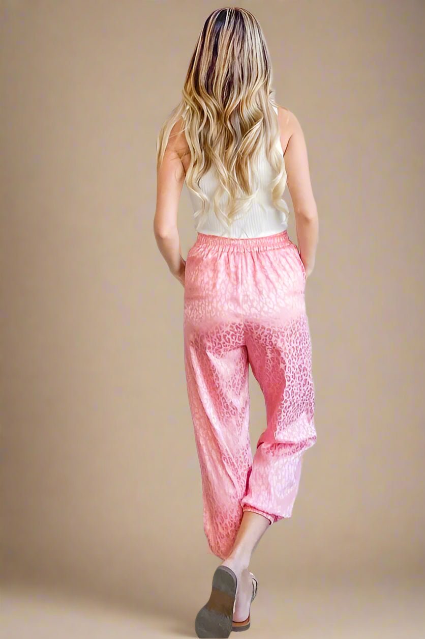 And the Why - Satin Leopard Drawstring Joggers – Pink Coral