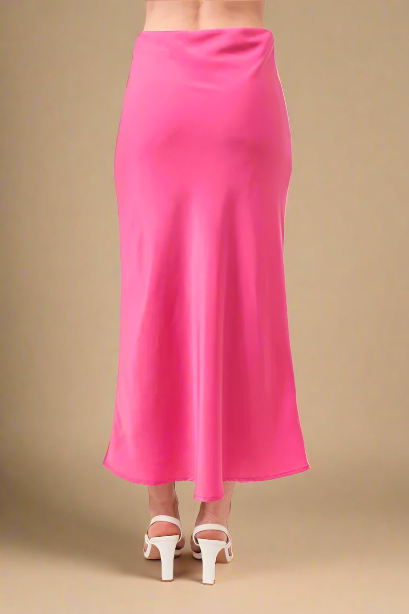 And the Why - Satin Midi Slip Skirt in Hot Pink