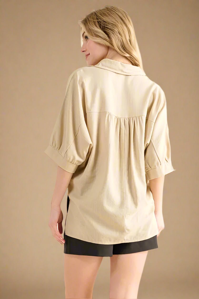 And the Why - Short Sleeve Button - Up Shirt in Natural Sand
