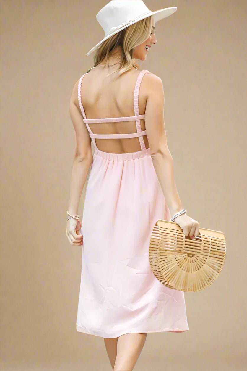 And the Why - Smocked Midi Sundress in Soft Blush Pink