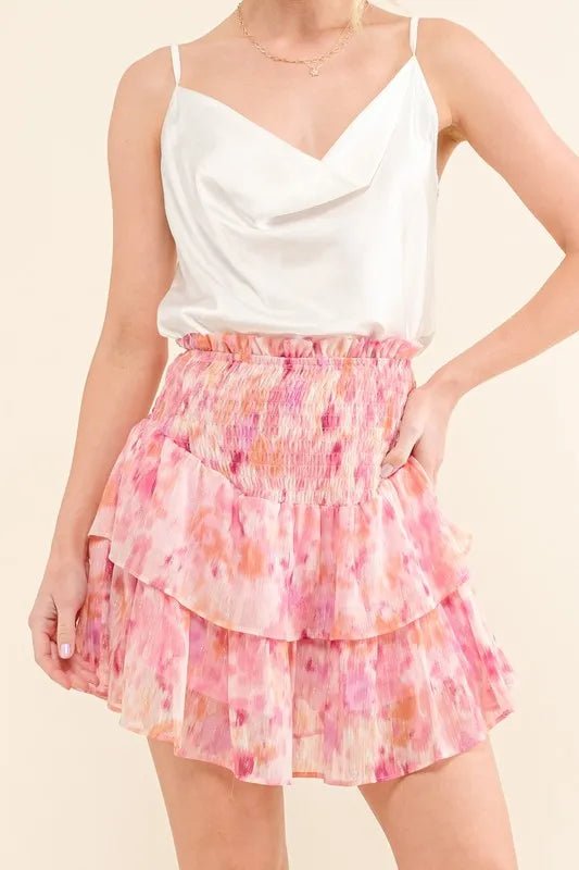 And the Why - Smocked Ruffle Mini Skort – Watercolor Pink Mix