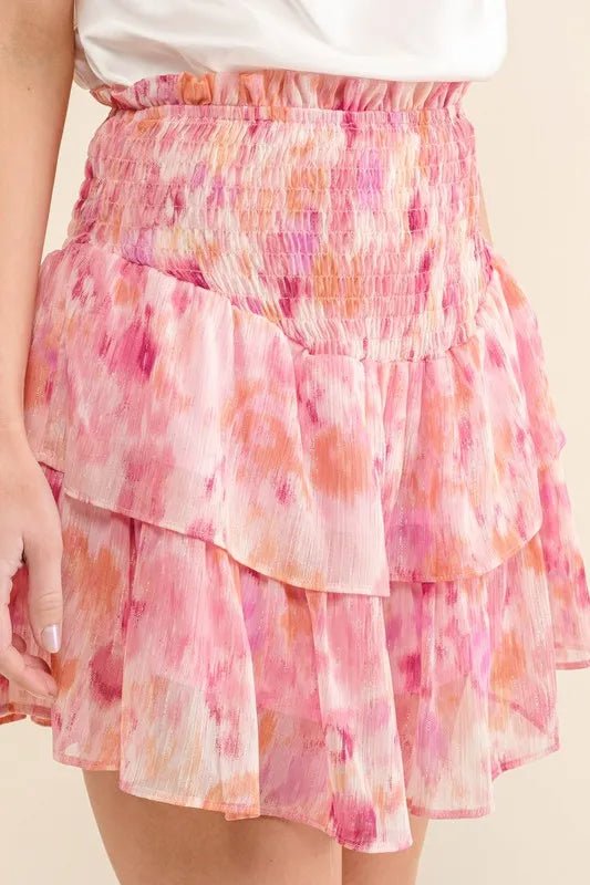And the Why - Smocked Ruffle Mini Skort – Watercolor Pink Mix