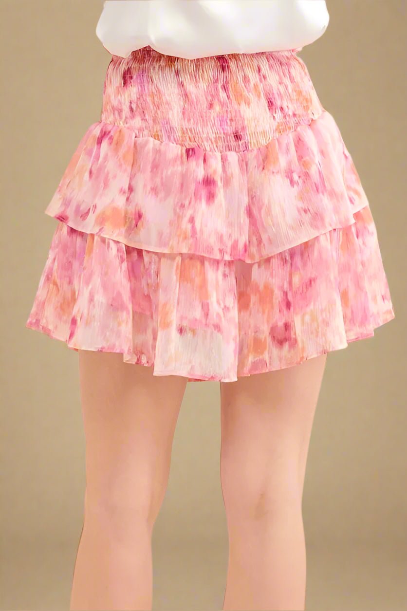 And the Why - Smocked Ruffle Mini Skort – Watercolor Pink Mix