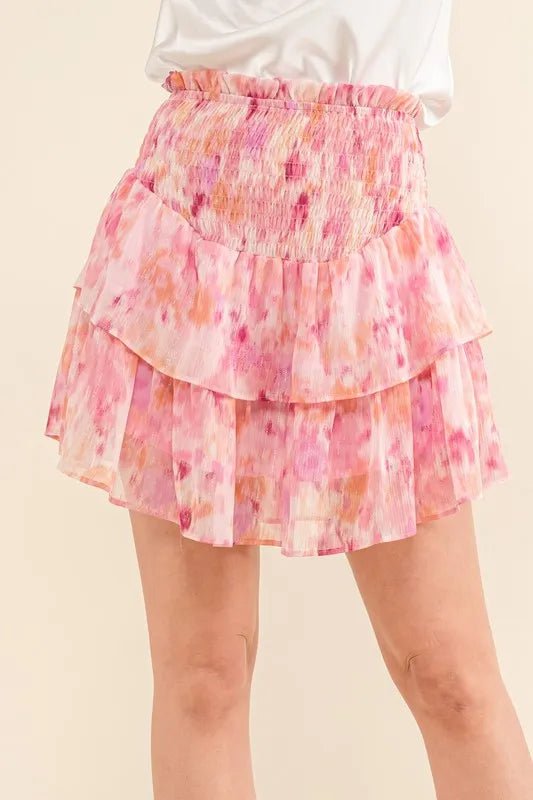 And the Why - Smocked Ruffle Mini Skort – Watercolor Pink Mix