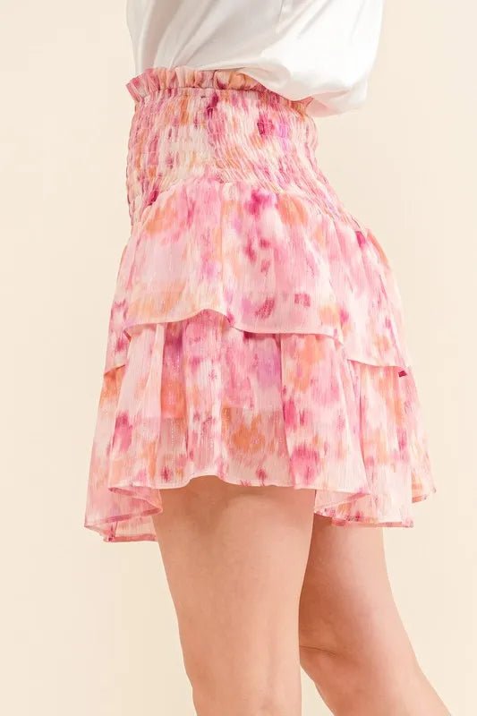 And the Why - Smocked Ruffle Mini Skort – Watercolor Pink Mix