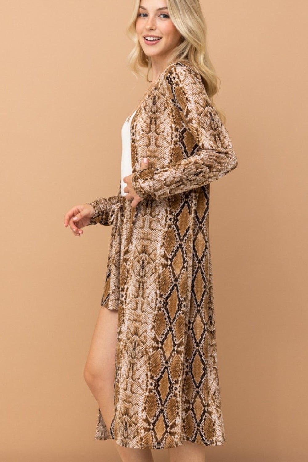 And the Why - Snake Print Open Front Longline Cardigan Kimono