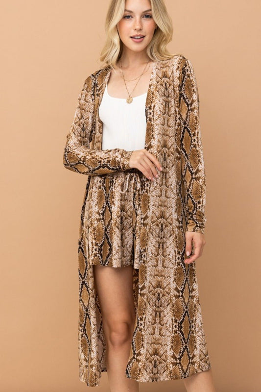 And the Why - Snake Print Open Front Longline Cardigan Kimono