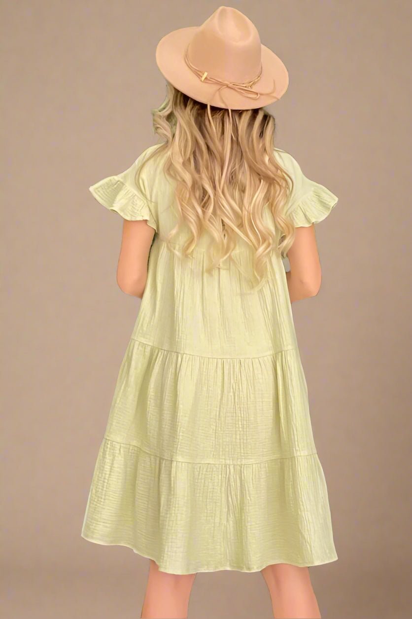 And the Why - Soft Sage Tiered Ruffle Sleeve Mini Dress