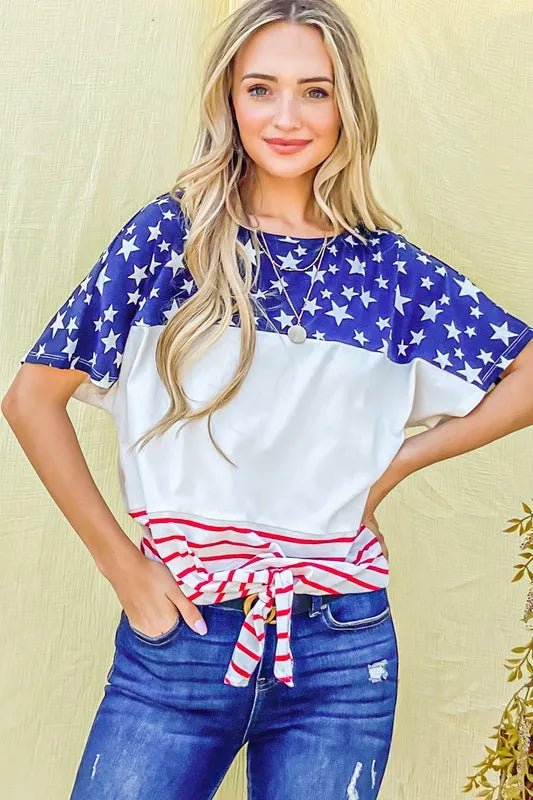 And the Why - Star & Stripe USA Tie Front Tee