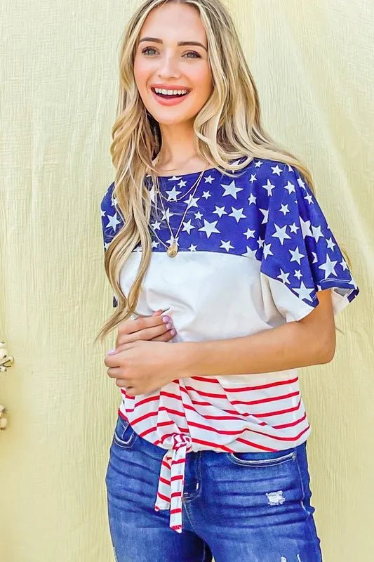And the Why - Star & Stripe USA Tie Front Tee