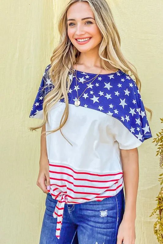 And the Why - Star & Stripe USA Tie Front Tee