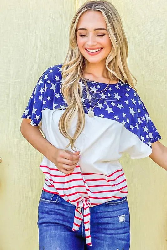And the Why - Star & Stripe USA Tie Front Tee