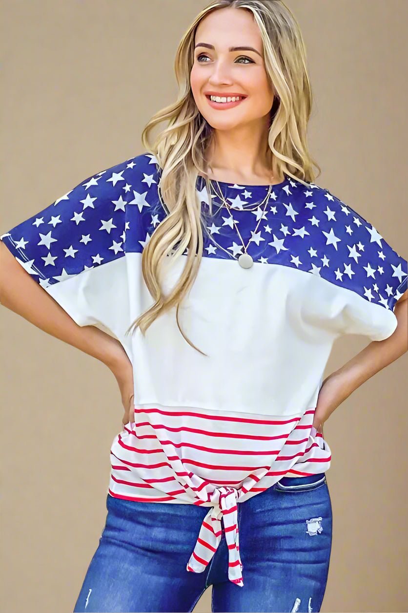 And the Why - Star & Stripe USA Tie Front Tee