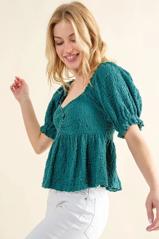 And the Why - Teal Green Crinkle Babydoll Top