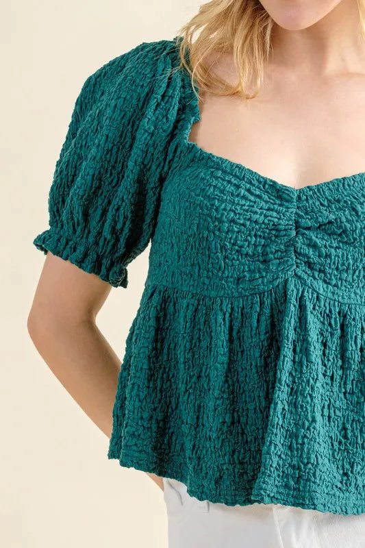 And the Why - Teal Green Crinkle Babydoll Top