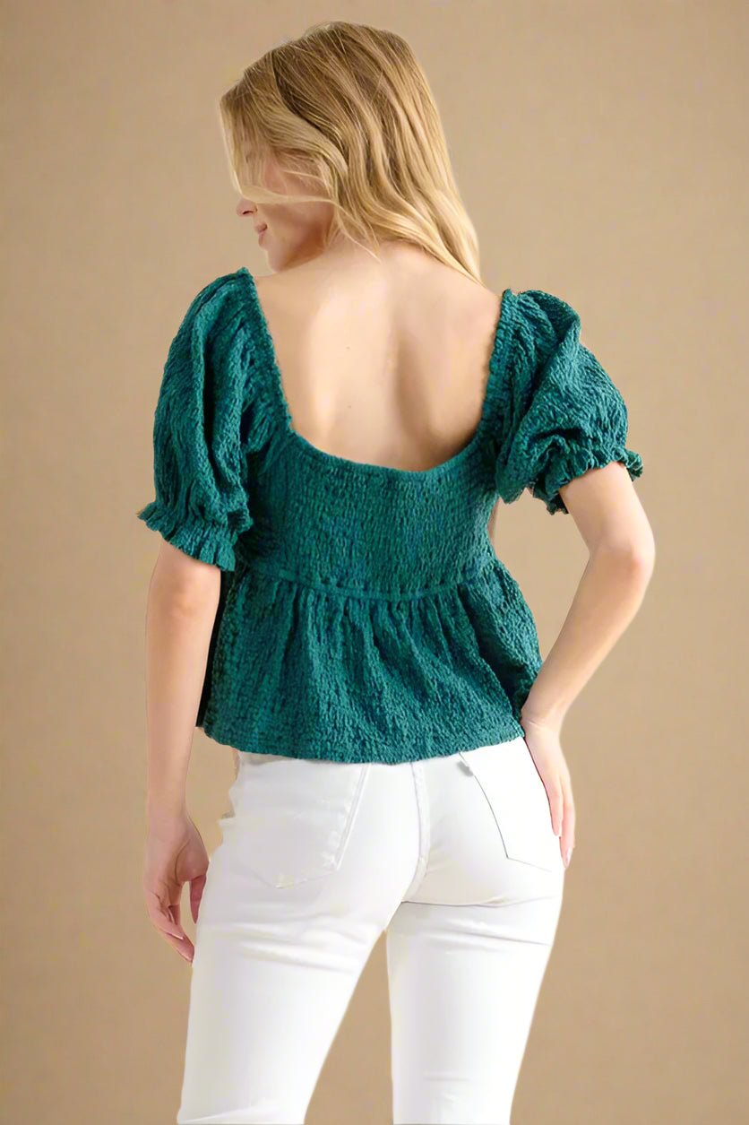 And the Why - Teal Green Crinkle Babydoll Top