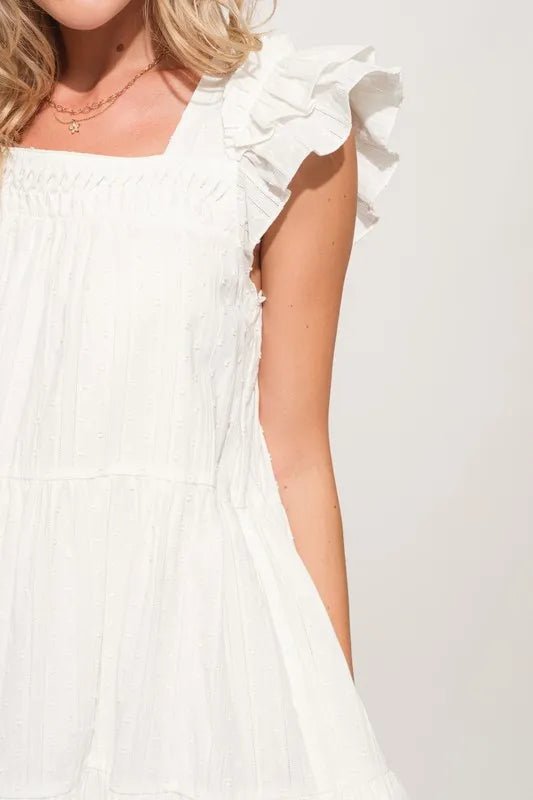 And the Why - Textured Babydoll Mini Dress in Crisp White