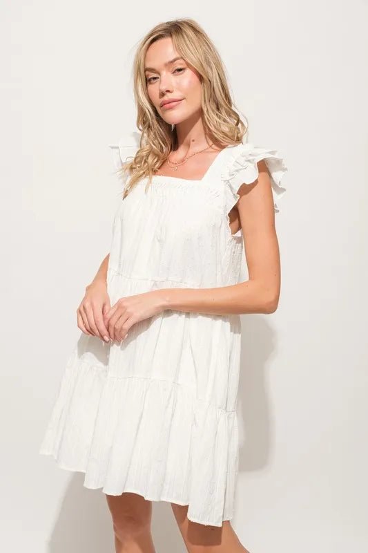 And the Why - Textured Babydoll Mini Dress in Crisp White