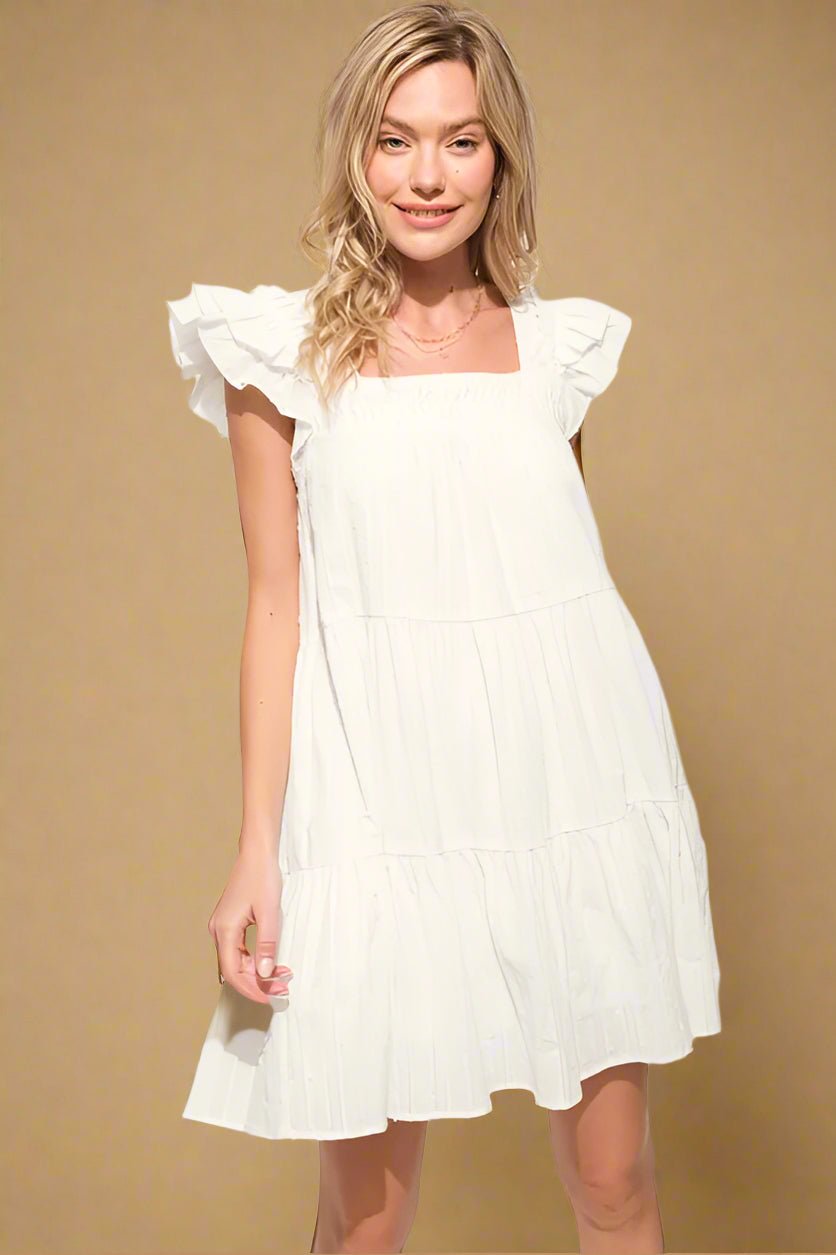 And the Why - Textured Babydoll Mini Dress in Crisp White