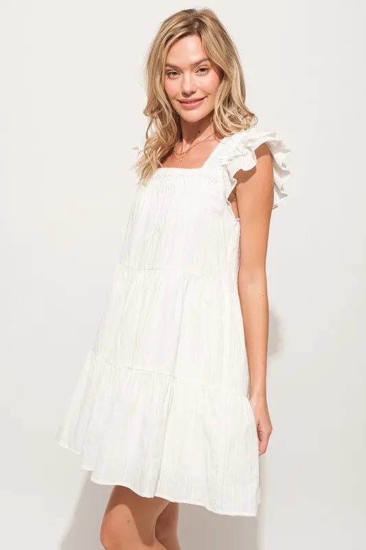 And the Why - Textured Babydoll Mini Dress in Crisp White