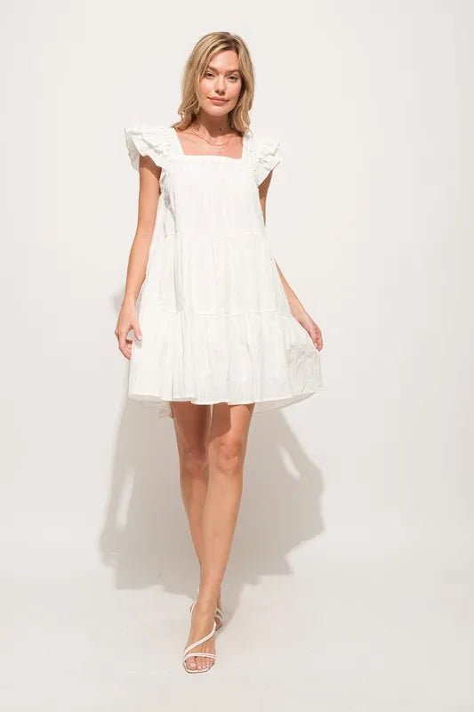 And the Why - Textured Babydoll Mini Dress in Crisp White
