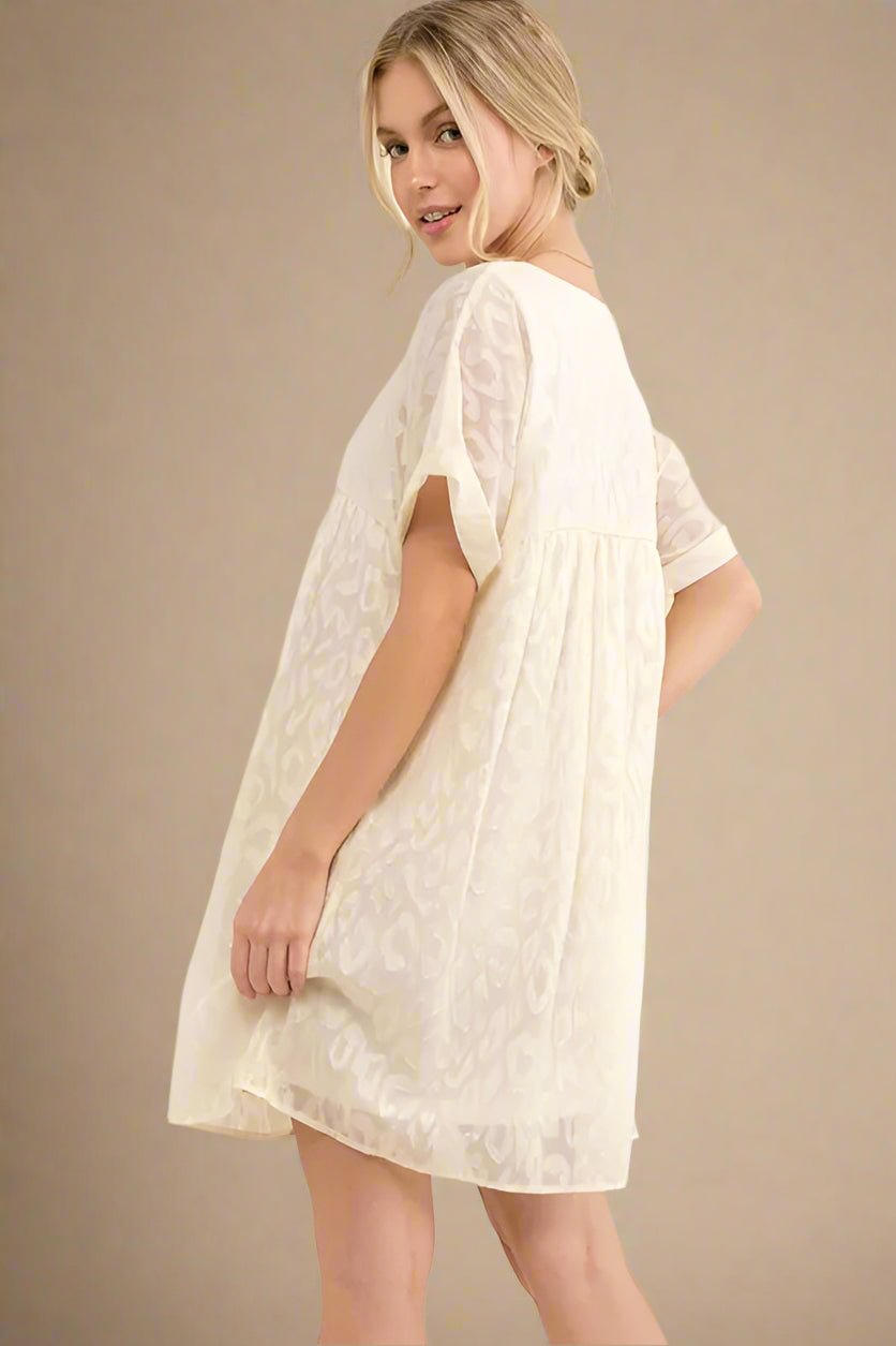 And the Why - Textured Leopard Jacquard Mini Dress in Cream Ivory