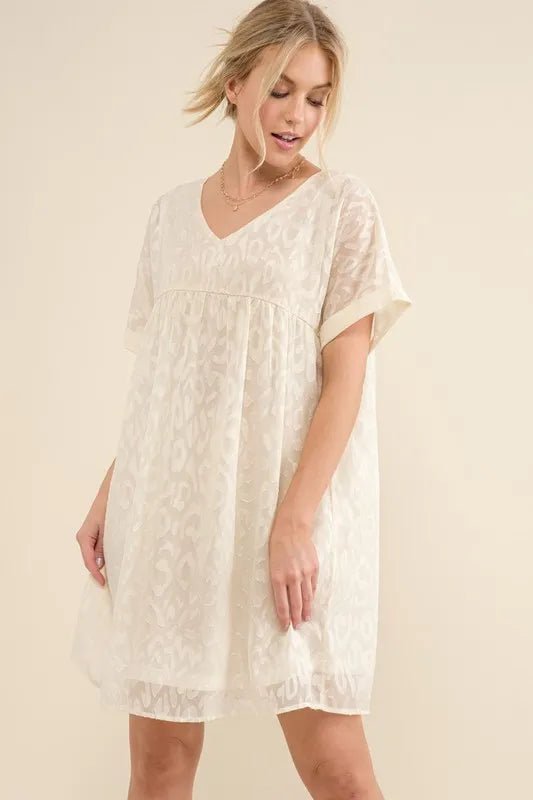 And the Why - Textured Leopard Jacquard Mini Dress in Cream Ivory
