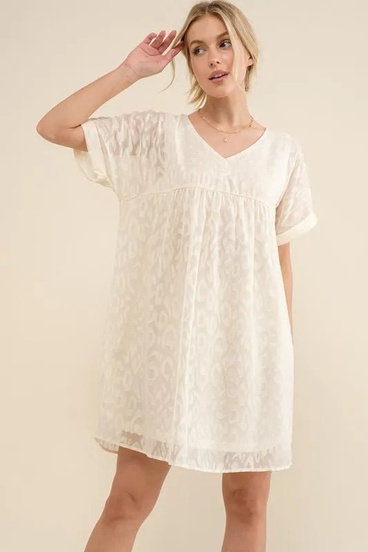 And the Why - Textured Leopard Jacquard Mini Dress in Cream Ivory