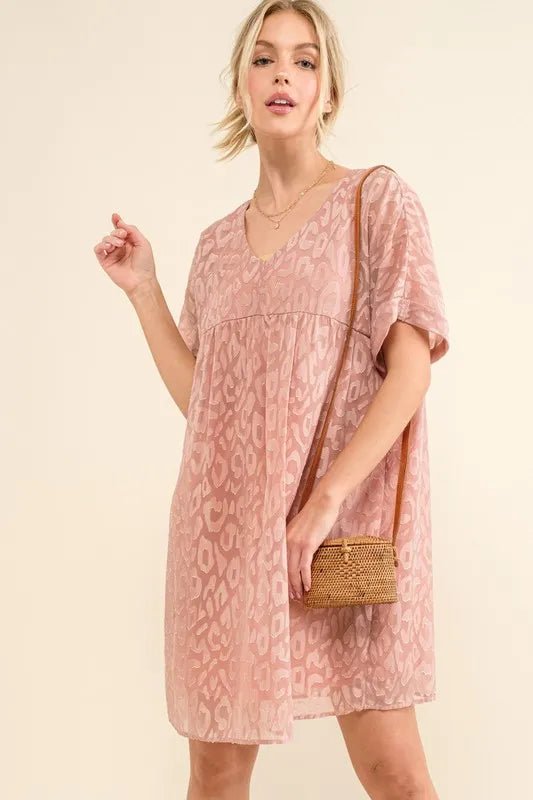 And the Why - Textured Leopard Print Mini Dress in Dusty Rose