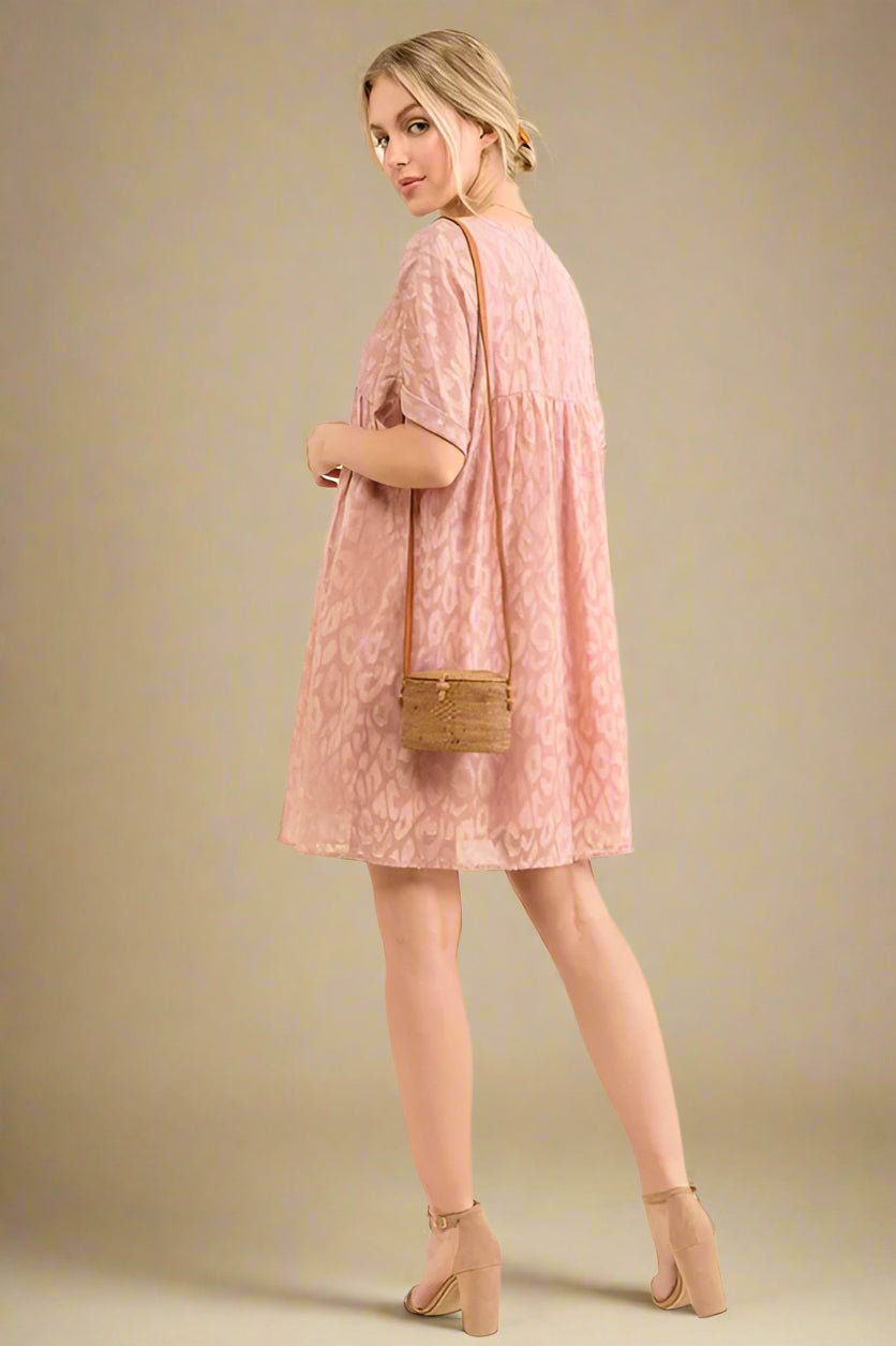 And the Why - Textured Leopard Print Mini Dress in Dusty Rose